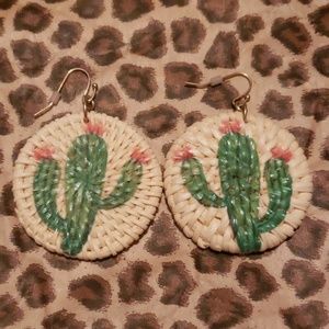 Rattan Basket Weaved Cactus Earrings